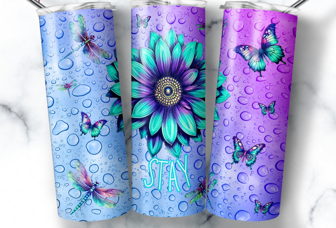 Stay Purple Blue Flower Transfer or Finished Cup
