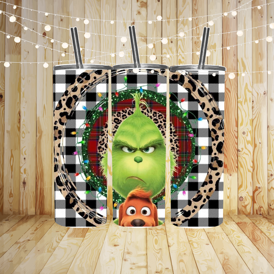 Green Guy Black Plaid Sublimation TRANSFER or FINISHED Tumbler