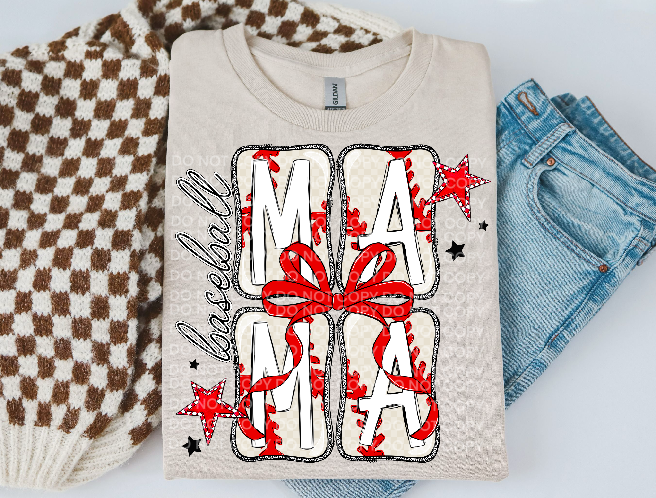 Baseball Mama Tiles with Coquette Bow DTF Transfer