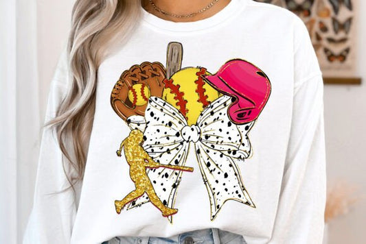 Glitter Coquette Softball DTF Transfer