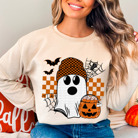 Halloween Checkered Ghost DTF Transfer