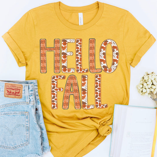 Hello Fall Orange Pattern DTF Transfer