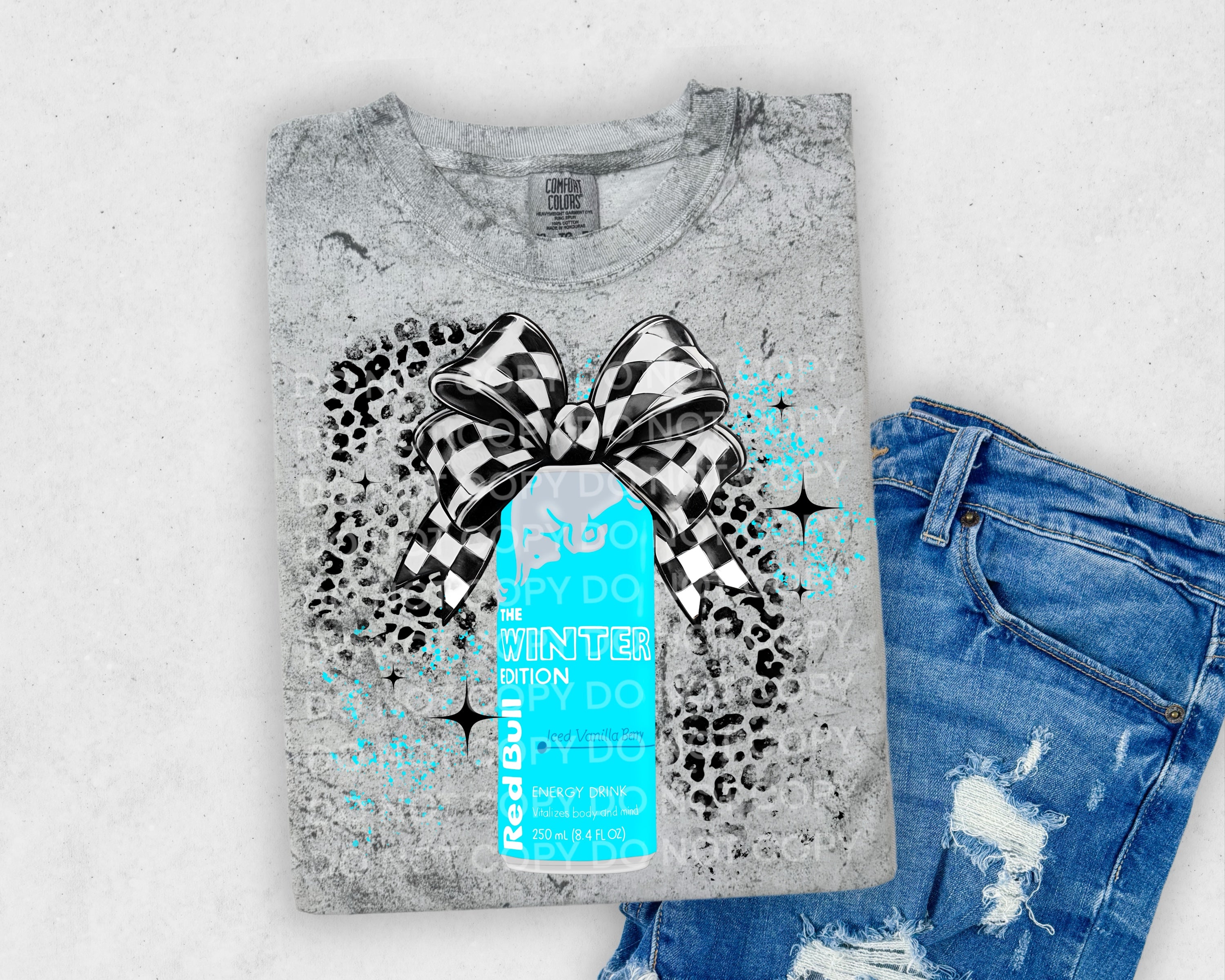 Iced Vanilla Berry Red Bull Bow DTF Transfer