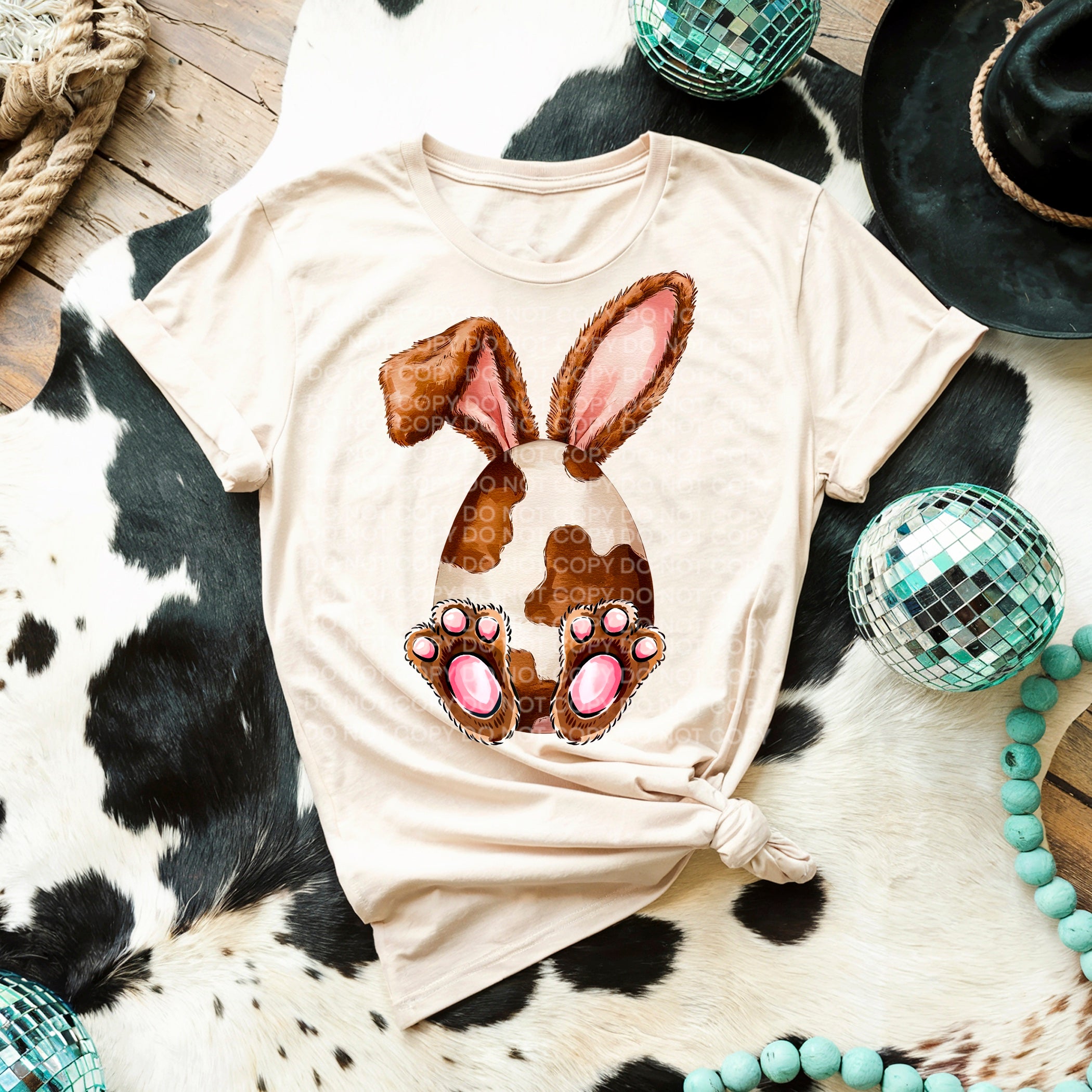 Brown Cow Print Egg with Ears DTF Transfer