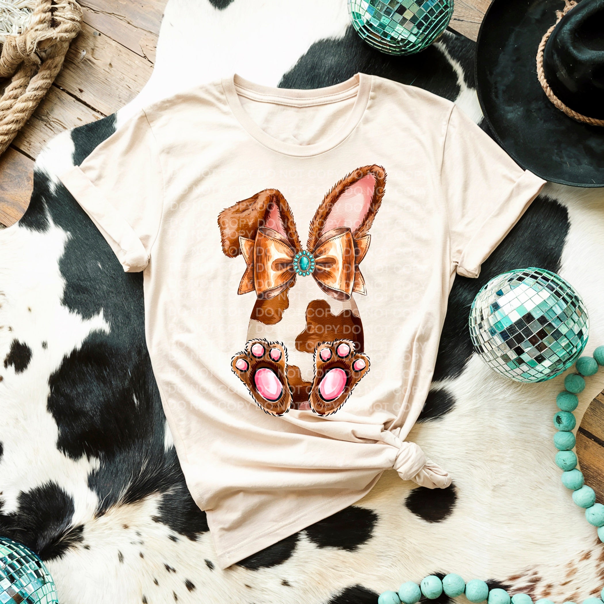 Brown Cow Print Egg with Ears & Bow DTF Transfer