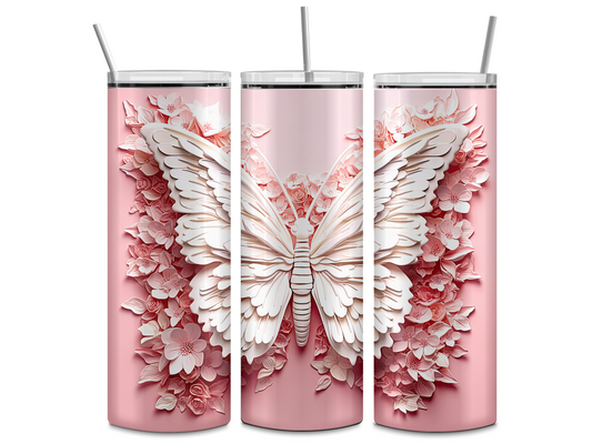 3D Pink Butterfly Tumbler Transfer or Finished Cup