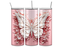 3D Pink Butterfly Sublimation TRANSFER Or FINISHED Tumbler