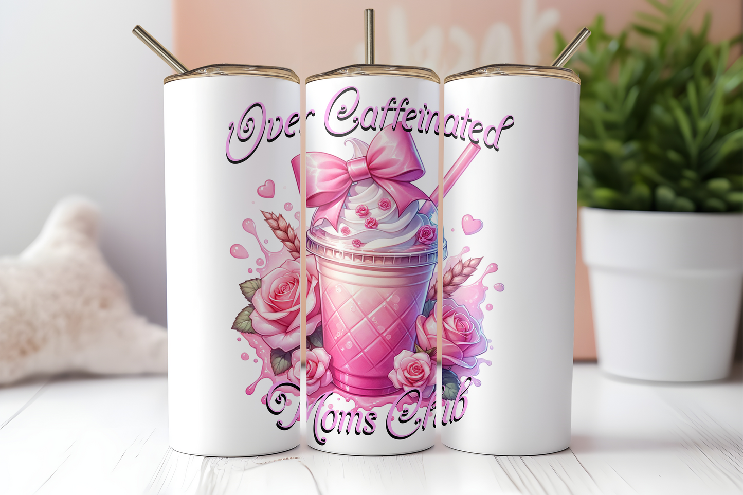 Over Caffeinated Moms Club Sublimation Transfer or Finished Tumbler