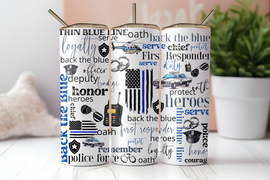 Police Word Art TRANSFER or FINISHED Tumblers