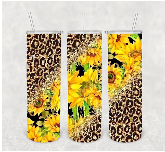 Leopard Sunflower Sublimation Tumbler Transfer