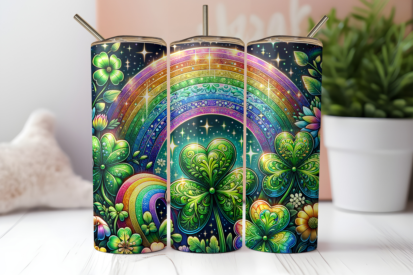 Shamrock Rainbow Sublimation Transfer or Finished Tumbler