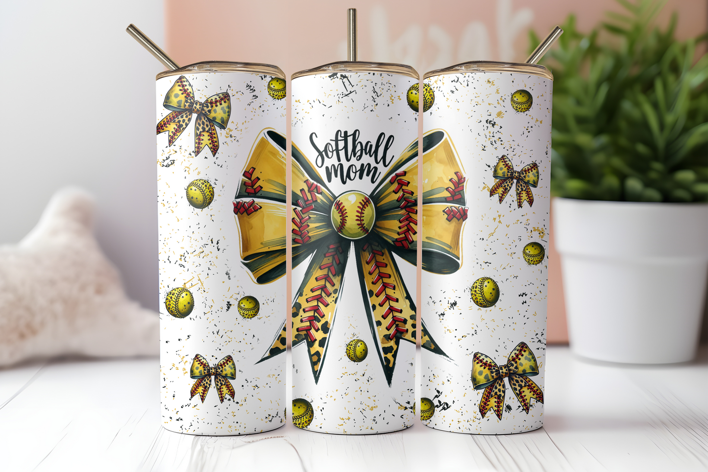 Softball Mom Bow Sublimation Transfer or Finished Tumbler