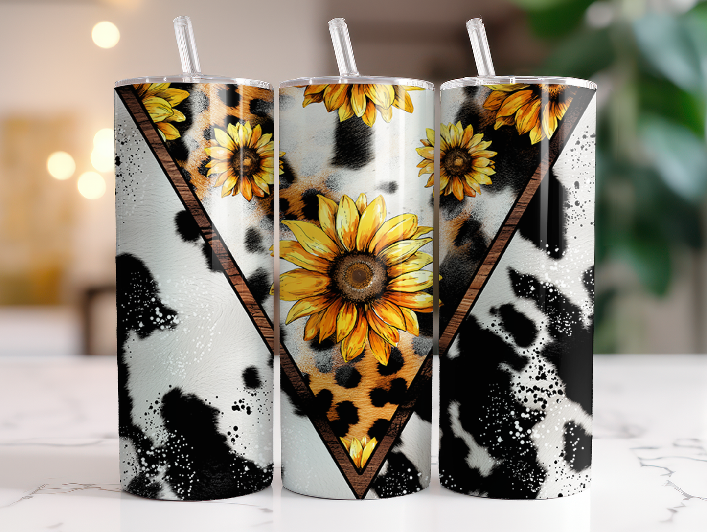 Sunflower V Cow Print Sublimation TRANSFER OR FINISHED TUMBLER