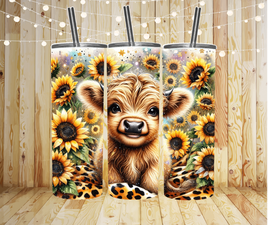 Sunflower Highland Cow  Sublimation Tumbler Transfer or Finished Cup