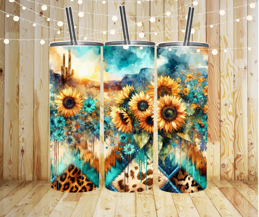 Sunflower Western Sublimation Tumbler Transfer or Finished Cup