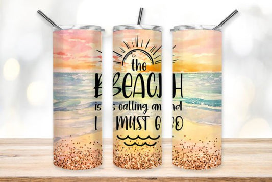 Sunset Beach Glitter Transfer or Finished Cup