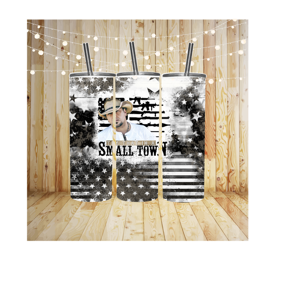 Black and Khaki Small Town Sublimation Transfer or Finished Tumbler