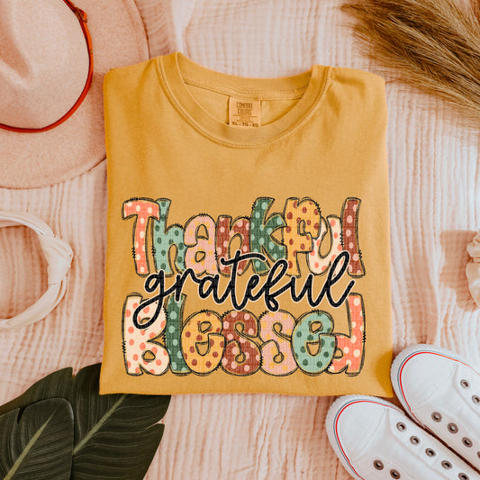 Thankful Grateful Blessed Fall Doodle Font DTF Transfer