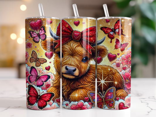 Valentine Highland Cow Sublimation Transfer or Finished Tumbler