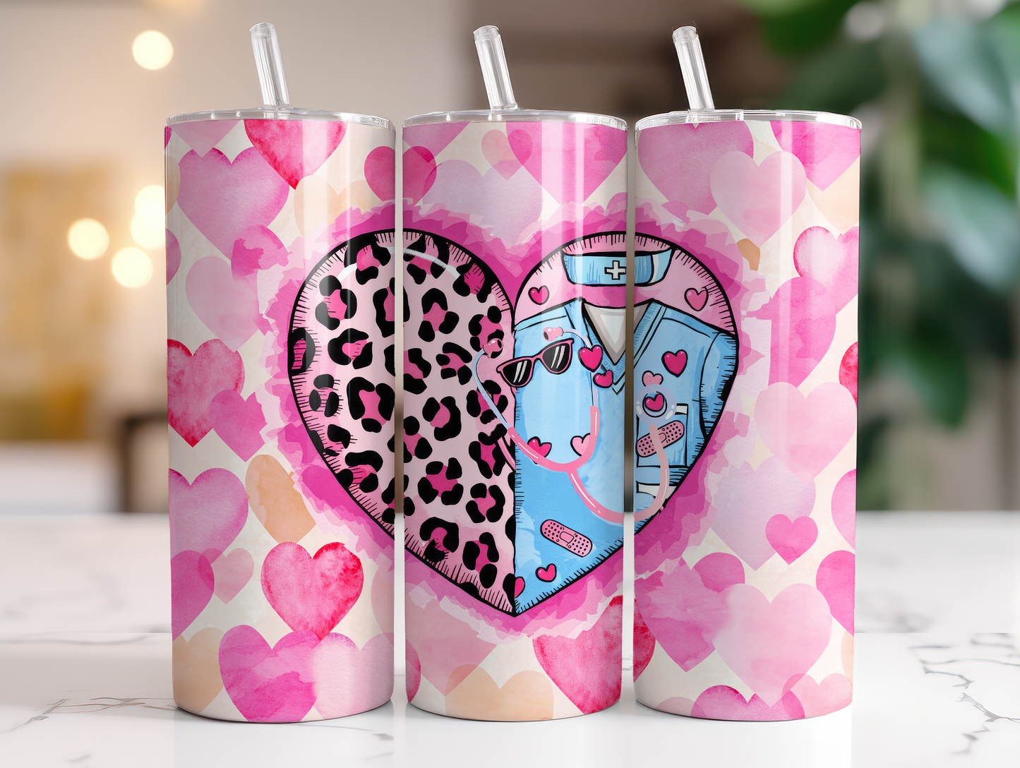 Valentine Nurse Heart Sublimation Transfer or Finished Tumbler