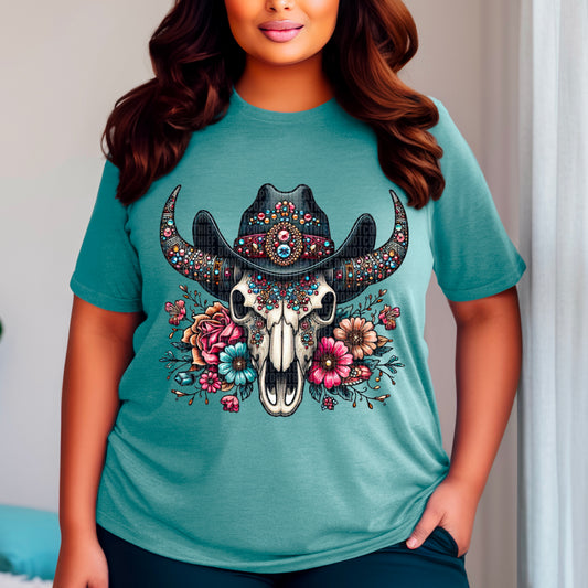 Western Floral Skull DTF Transfer