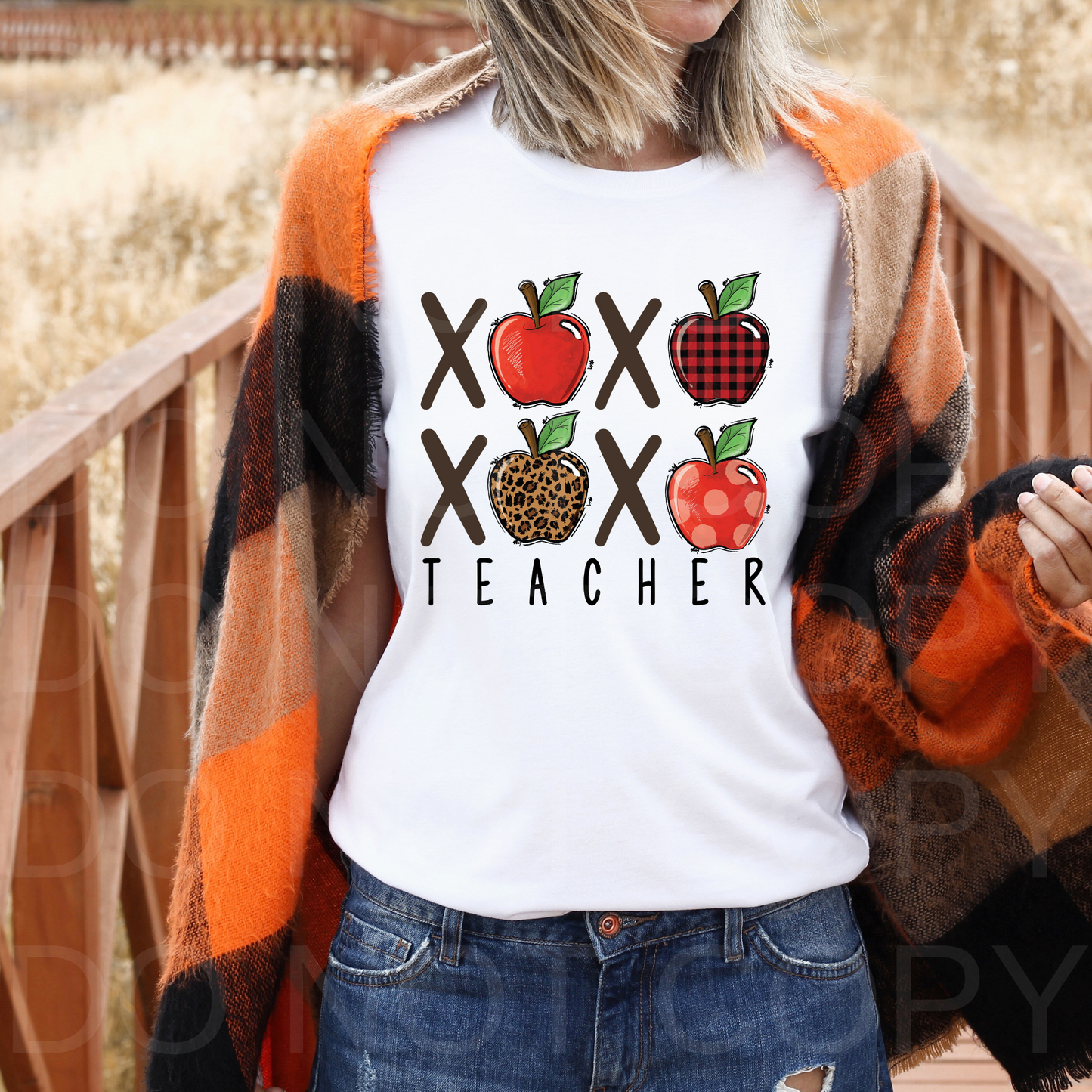 X and Apples Teacher DTF Transfer