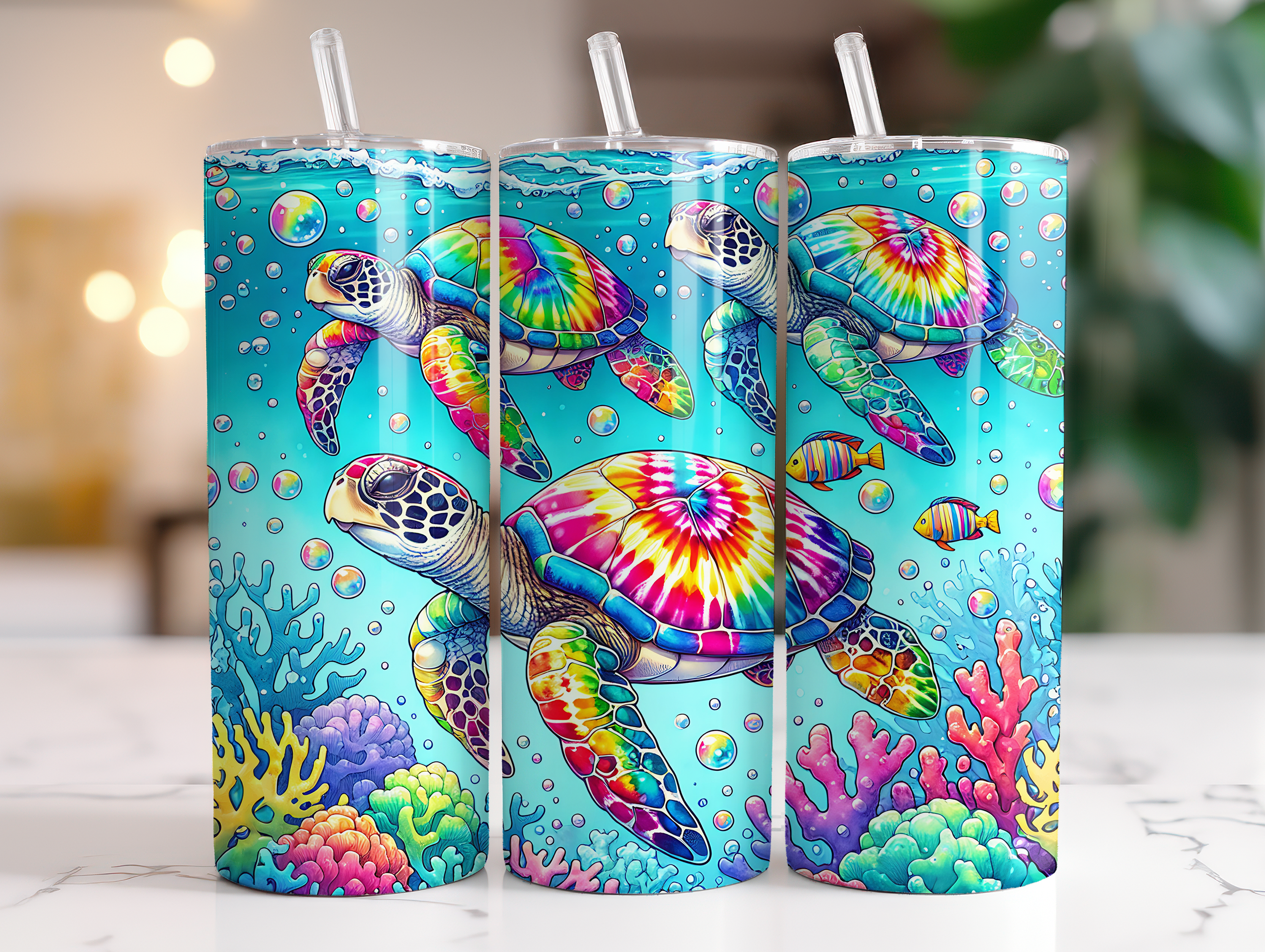 Adult Sea Turtles Tye Dye Sublimation Transfer & Finished Tumblers