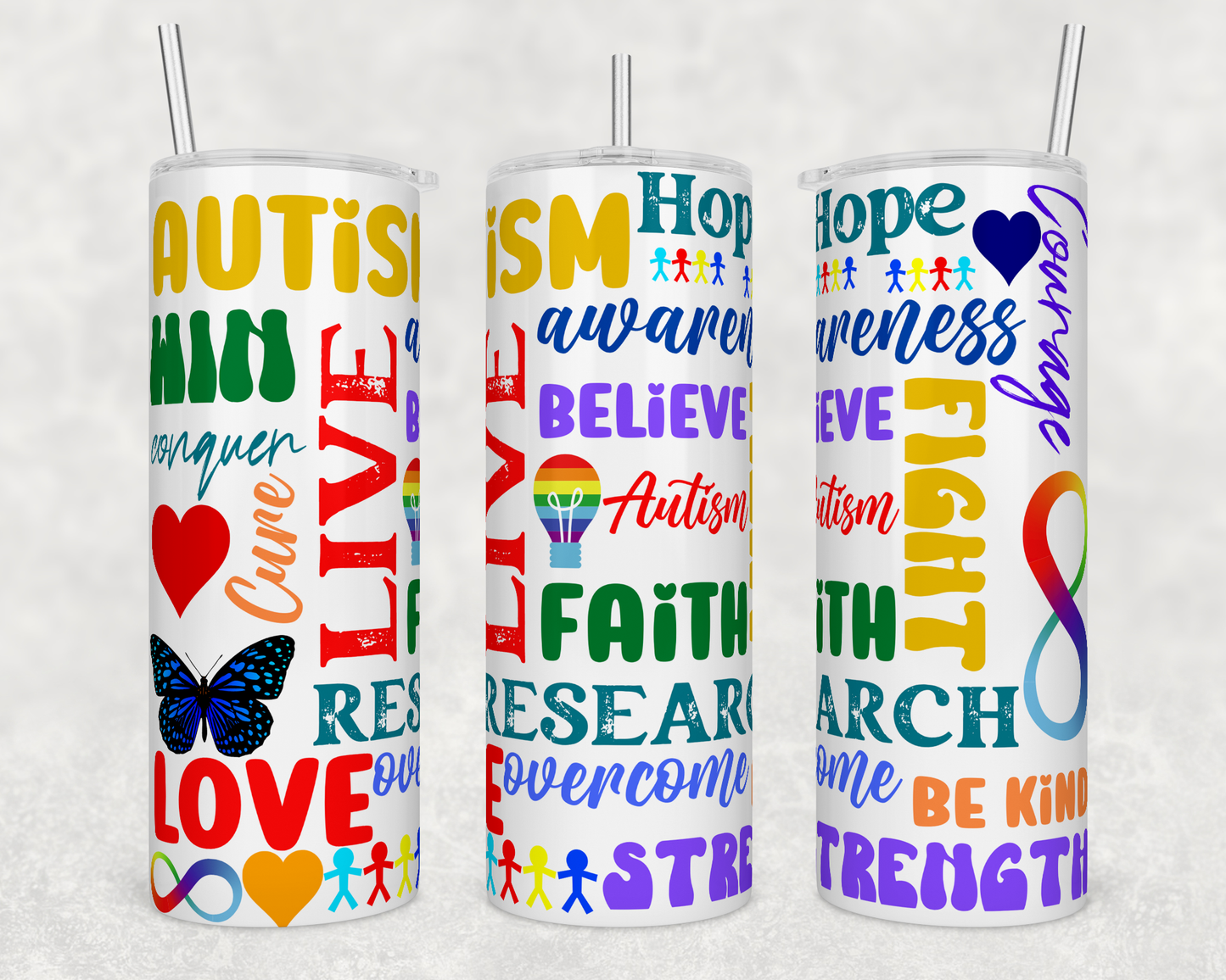 Autism Word Art TRANSFER or FINISHED Tumblers