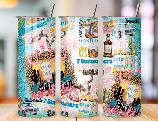 Teal Country Music Sublimation Transfer or Finished Tumbler