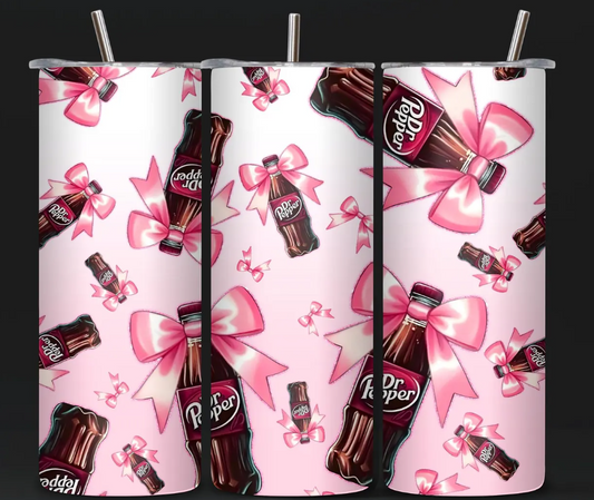 Dr Pepper Pink Bows Sublimation Transfer or Finished Tumbler