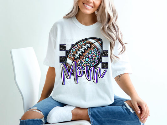 Rhinestone Faux Embroidery Football Mom Transfer