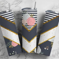 Grey Striped Floral Sublimation TRANSFER or FINISHED Cup