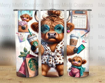 Hot Mess Highland Cow Mom Sublimation Tumbler Transfer or Finished Cup