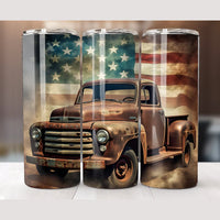 American flag old Truck Tumbler Transfer or Finished Cup
