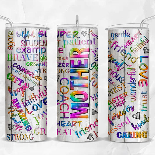 Tye Dye Mother Word Art Sublimation Tumbler Transfer or Finished Cup