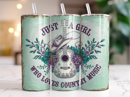 Just a Girl who Loves Country Music Sublimation Transfer or Finished Tumbler