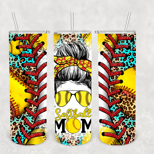 Softball Mom Messy Bun Tumbler Transfer or Finished Cup