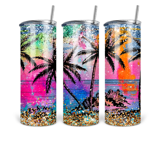 Neon Palm Tree Glitter Transfer or Finished Cup