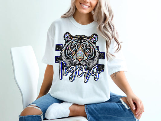 Rhinestone Faux Embroidery TIGERS DTF Transfer