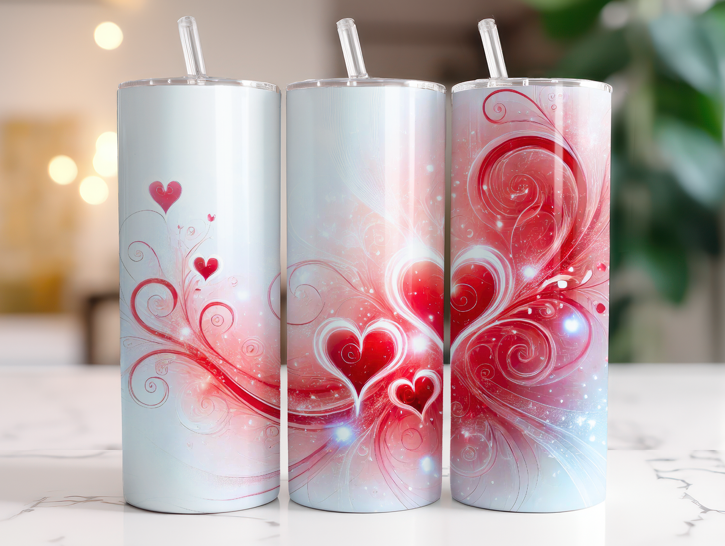 Whimsical Red Hearts Sublimation Transfer or Finished Tumbler