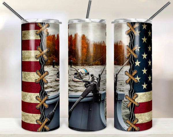 American Flag fishing Sublimation TRANSFER OR FINISHED TUMBLER