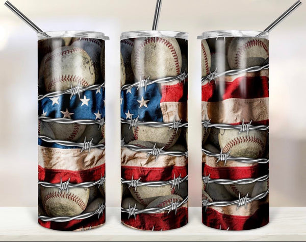 American Baseball Barbwire Sublimation TRANSFER OR FINISHED TUMBLER