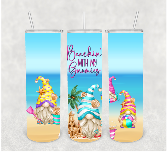 Beachin With Gnomes Sublimation Transfer or Finished Tumbler