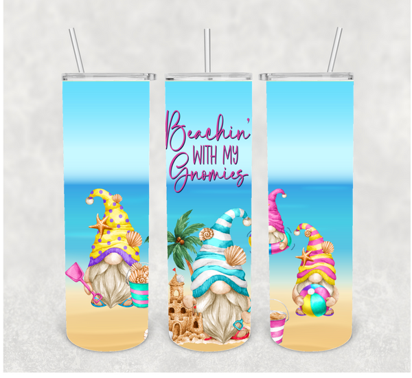 Beachin With Gnomes Sublimation Transfer or Finished Tumbler