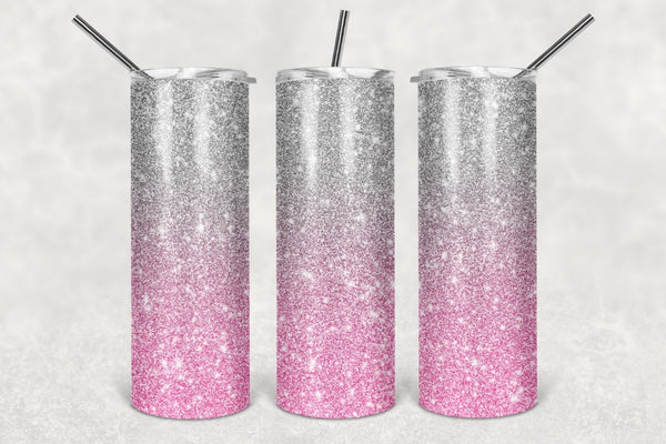 Pink and grey Glitter Sublimation Tumbler Transfer