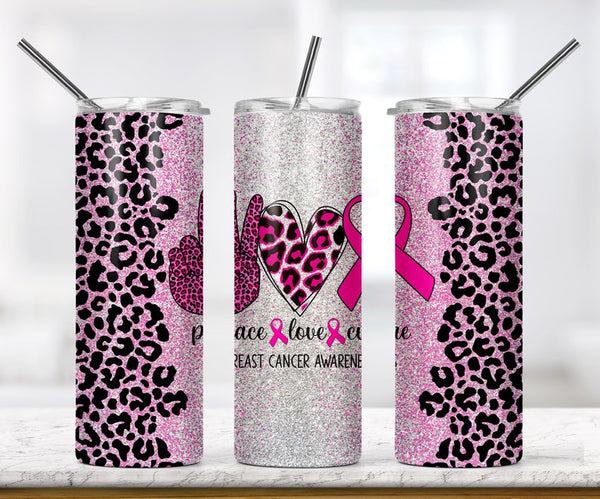 Peace Love Cure Breast Cancer Sublimation Tumbler Transfer